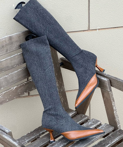 Edle Jeansstiefel mit hohem Absatz und spitzer Zehenpartie in Blau 