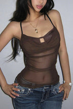Mesh Cutout Sexy Slim Cami Top