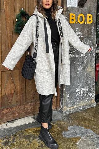 Abrigo midi holgado con capucha y bolsillo con cremallera y estampado animal de Fall Dreaming