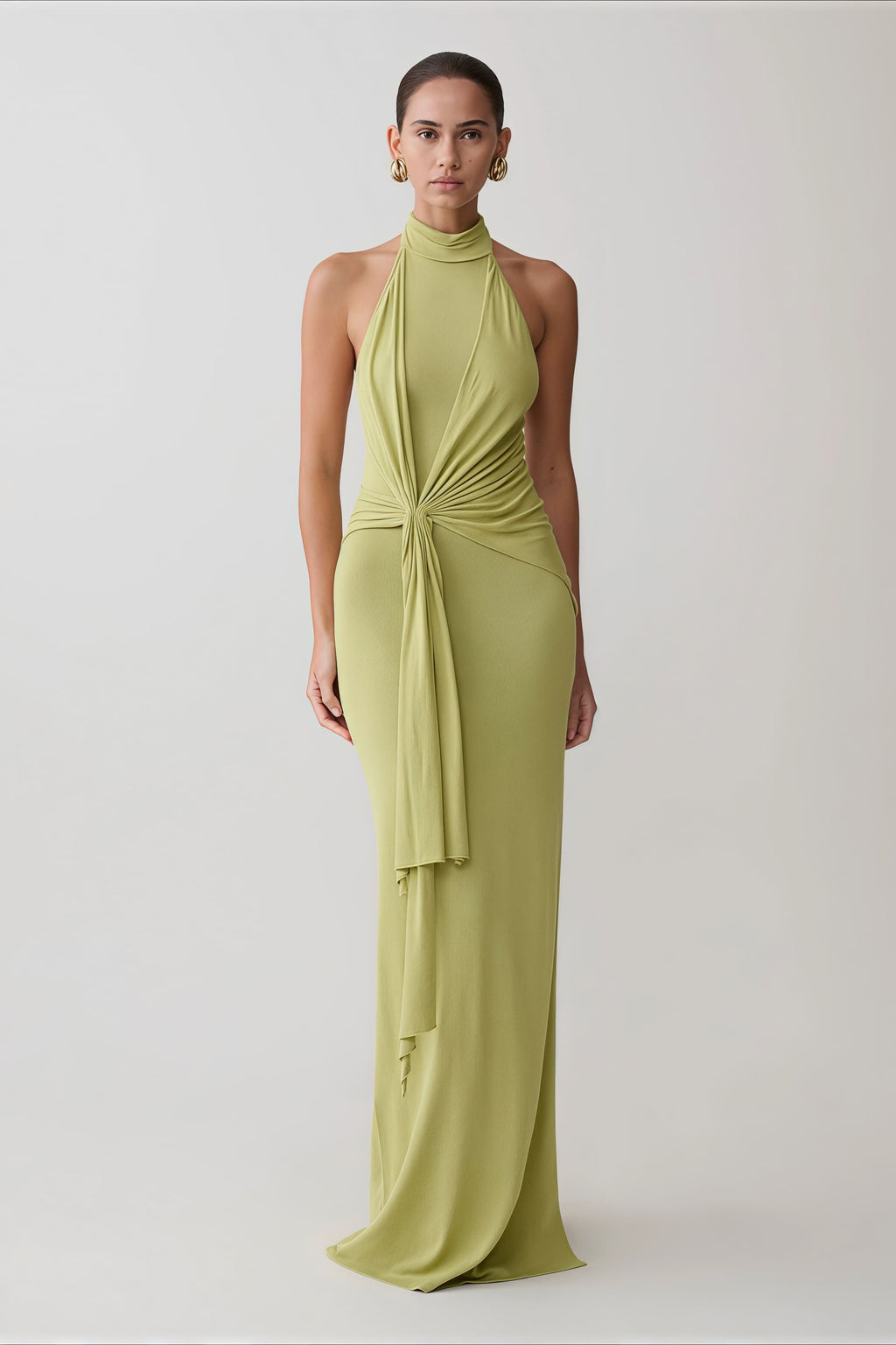 Sexy Ribbon Tie Halter Neck Backless Split Bodycon Party Maxi Dress