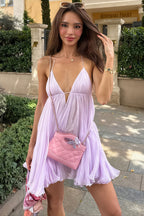 Sexy V-neck Lace-up Backless Spaghetti Strap A-line Mini Dress