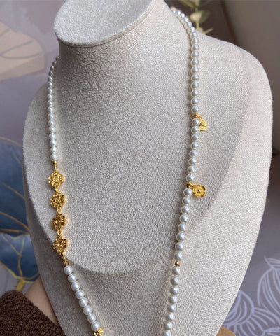 Collar con colgante de perlas de aleación de plata de ley blanca para mujer 