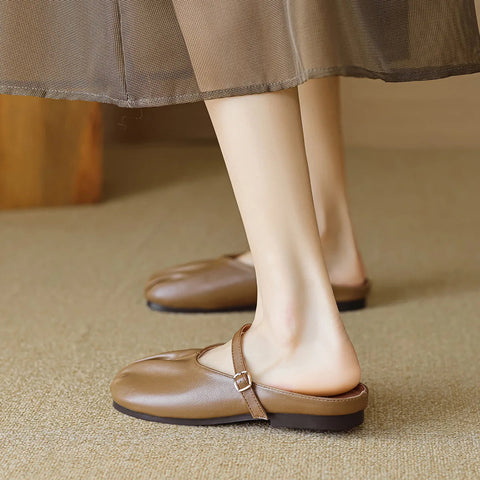 new summer women's slippers Korean style mary jane shoes mules Ladies casual black flats Work shoes Large size 41-43