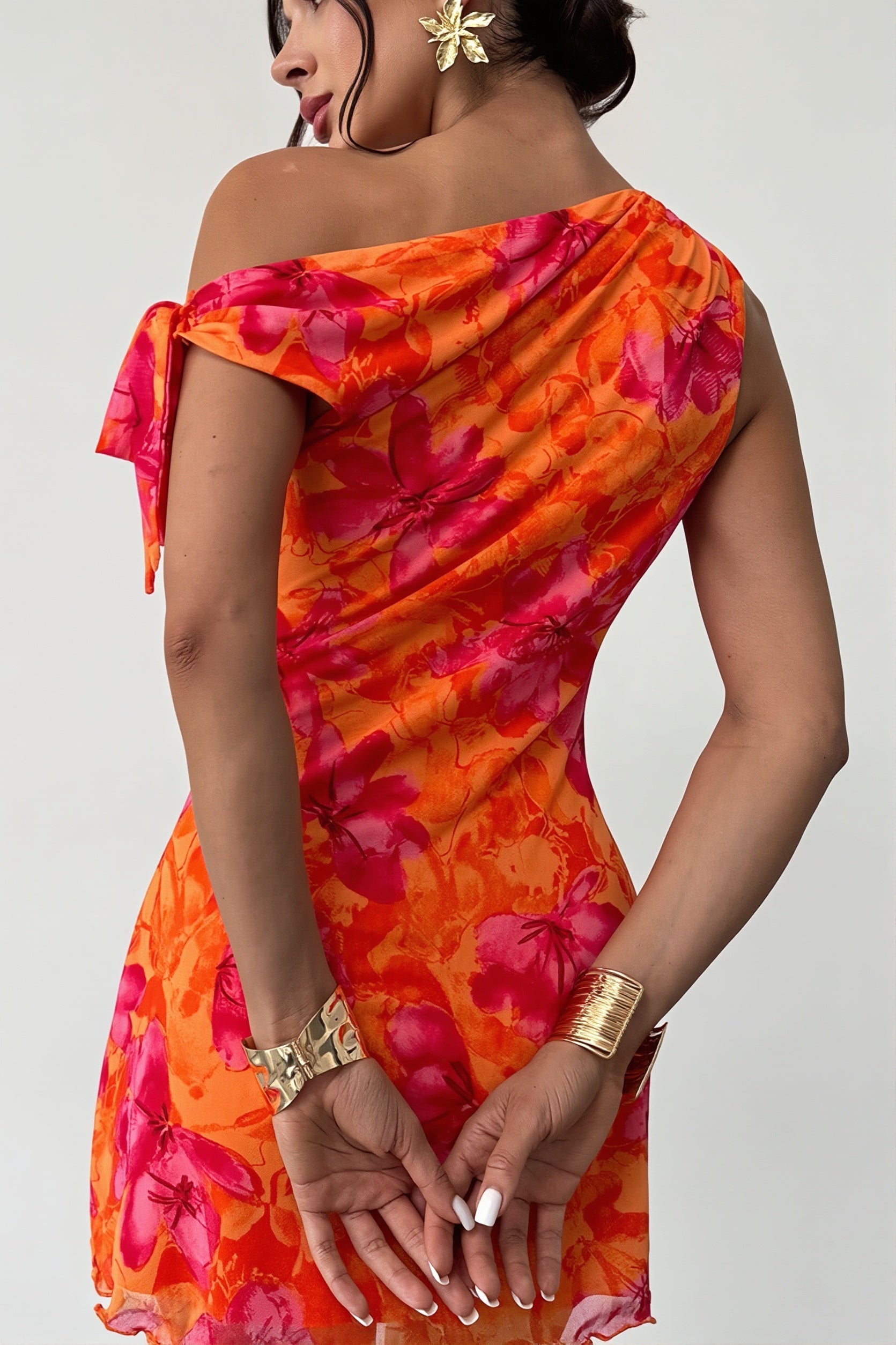 Sexy Floral Print Waist Cinched Mini Dress