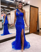 Mermaid Sequins Tulle Prom Dress with Slit