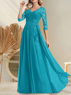 A-Linien-Kleid aus Chiffon mit V-Ausschnitt, bodenlang, mit Pailletten besetzt – ideal für die Mutter der Braut