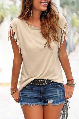 Chicindress Short-sleeve Loose Tassel T-shirt(3 Colors)