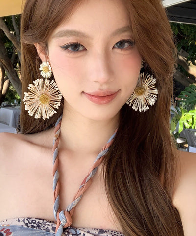 Casual Blue Alloy Sunflower Drop Earrings