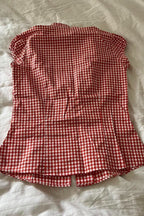Versatile Red White Plaid Blouse