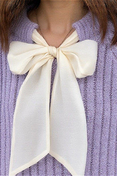 French-Style Bow Sequin Soft Luxe Lazy-Style Loose Knit Sweater