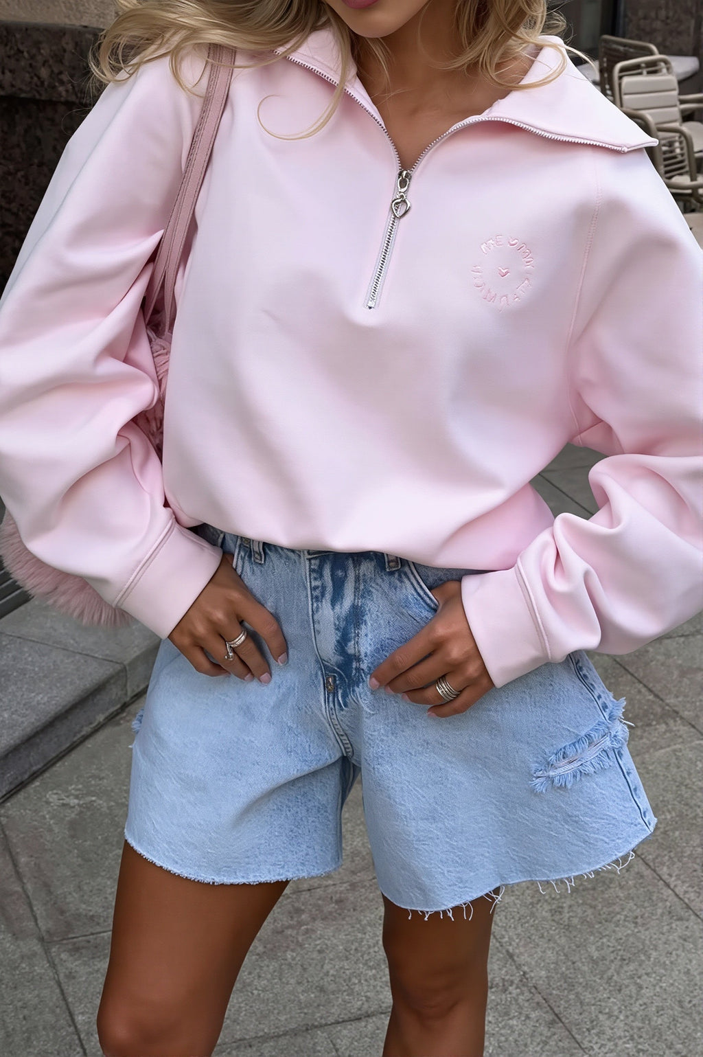 Embroidered Quarter Zip Sweatshirt
