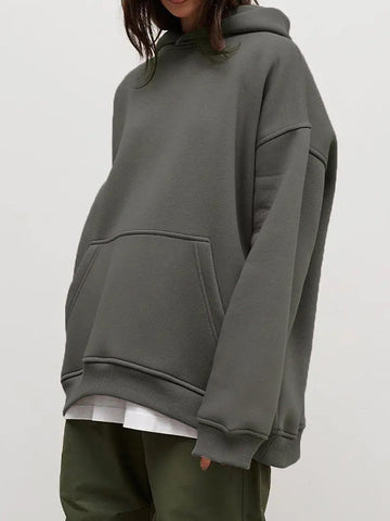 Sudadera con capucha de terciopelo de color liso con bolsillos sueltos y mangas largas 