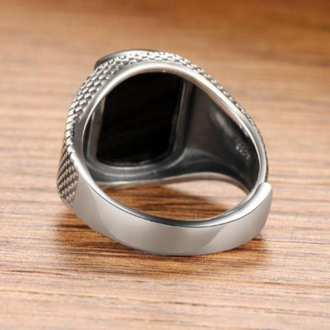 Anillo de plata de ley con índice de ónix vintage personalizado, ancho y marea. 