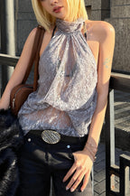 Elegant Irregular Sheer Lace Halter Top