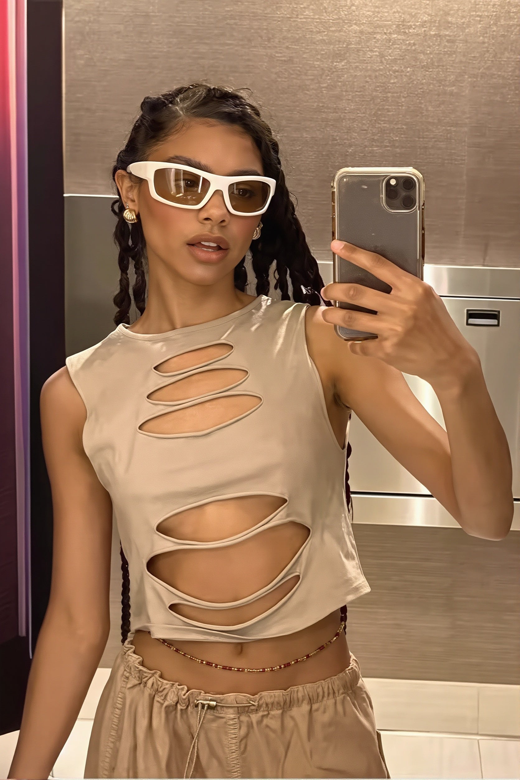 Cutout Elastic Slim Crop Top