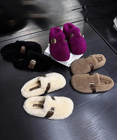Lila Kunstfell Warme Hausschuhe Schuhe Stilvolle Spleißen 