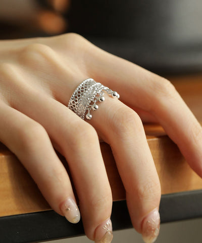 Anillos de borlas con bolas de plata de ley y oro retro 
