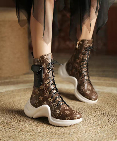 Kaffee Stiefel Plattform Rindsleder Stilvolle Spleißen Kreuz Strap 