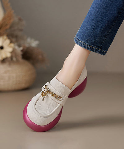 Beige Loafer Schuhe aus Rindsleder mit Plateau-Spleißen 