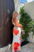 Sexy Bandeau Bodycon Floral Print Maxi Dress