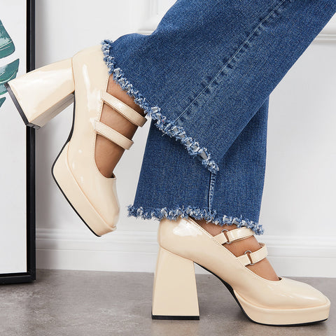 Platform Mary Jane Pumps Block Chunky Heel Ankle Strap Lolita Shoes