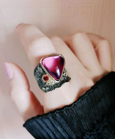 Boho Lila Sterling Silber Overgild Edelstein Rose Rock Zucker Ringe 