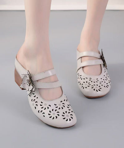 Boho Rindsleder Spleißen Braun Slide Sandalen Aushöhlen 