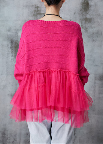 Feine Rose Floral Patchwork Tüll Strickpullover Tops Frühling 