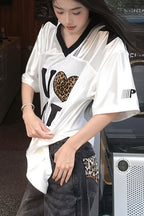 Leopard Print Patchwork Retro Jersey T‑shirt