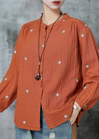 Blusas cómodas de algodón naranja bordadas de primavera 