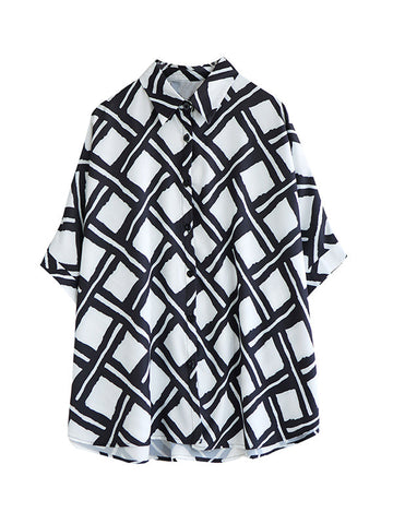 Blusas y camisas con solapas estampadas a cuadros con botones altos y bajos y mangas murciélago 