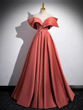 A-Linien-Ballkleid, schulterfrei, langes Satin-Abendkleid, formelles Kleid
