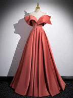 A-Linien-Ballkleid, schulterfrei, langes Satin-Abendkleid, formelles Kleid