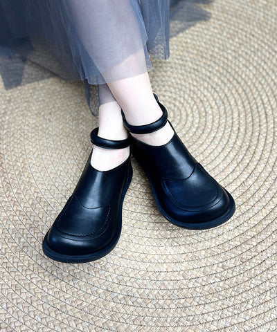 Bequeme Retro-Spleißstiefel aus schwarzem Rindsleder 