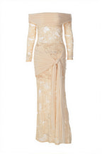Chic Lace Trim Off Shoulder Long Sleeve Wrap Maxi Dress