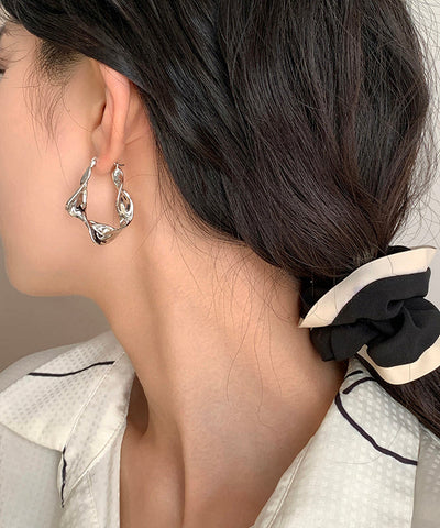 Original Gold Metal Overgild Asymmetrical Hoop Earrings
