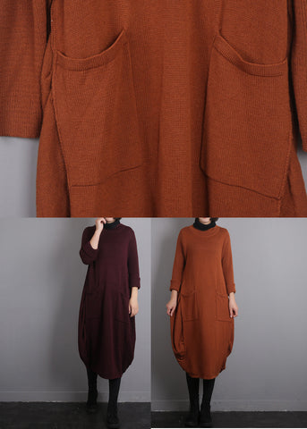 Vestido tipo suéter de punto de algodón con cuello redondo de morera para otoño 