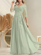 A-Linien-Kleid aus Chiffon mit V-Ausschnitt, bodenlang, mit Pailletten besetzt – ideal für die Mutter der Braut