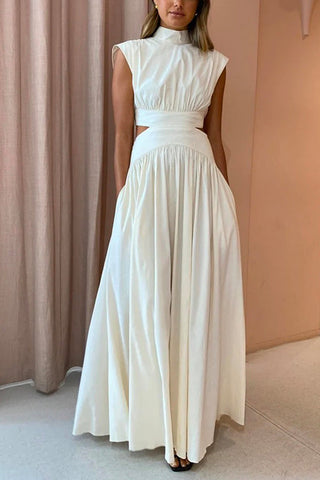 Vestido largo Meridress con cuello alto y cintura recortada