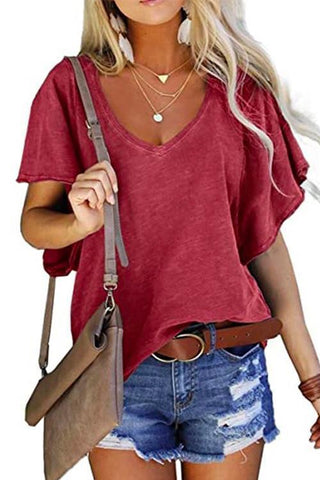 Camiseta de verano con cuello en V y mangas acampanadas de Meridress