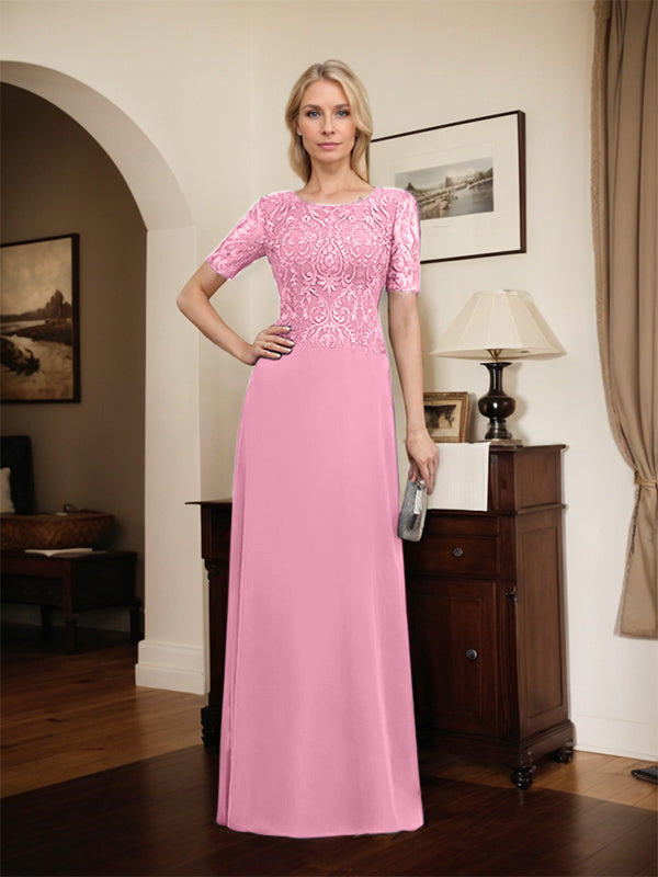A-Linien-Kleid aus Chiffon mit Pailletten und Rundhalsausschnitt, bodenlang, für die Mutter der Braut