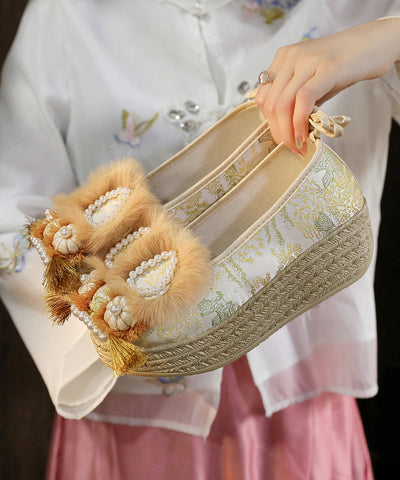 Vintage Red Nail Bead Platform Embroidery Shoes