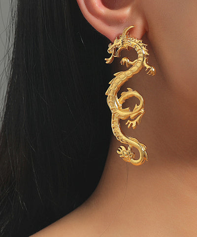 European and American Ins Style Exaggerated Golden Dragon Drop Earrings