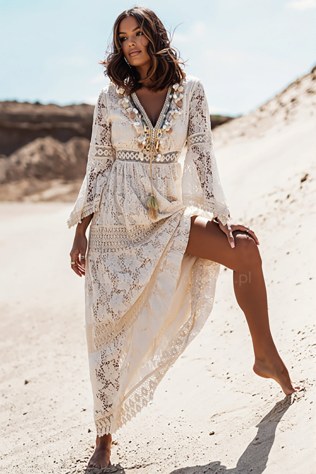 Tassel Lace Spliced Long Boho Dress
