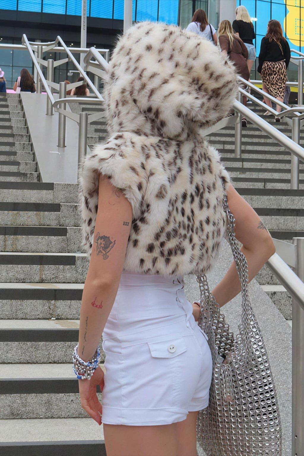 Hooded Leopard Print Fuzzy Cropped Vest