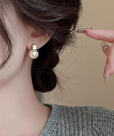 Art White Sterling Silver Overgild Pearl Stud Earrings