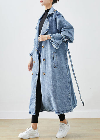 Art Hellblau Revers Doppelbrust Denim Trenchcoats Herbst 