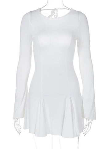 Tossy Rüschen Schnürung Rückenfreies Minikleid Für Frauen Langarm Bandage Elegante Hohe Taille Langarm Kleid Neue Feste Kleidung 