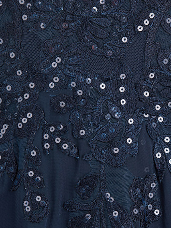 Vestido de gasa con encaje y lentejuelas para madre de la novia, corte A, escote en V y largo hasta el suelo