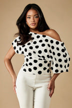 Polka Dot Asymmetrical Off Shoulder Blouse